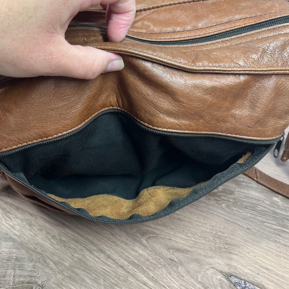 Vintage Leather Crossbody Shoulder Bag Brown Multi-Pocket Purse Mexico - Picture 9 of 16